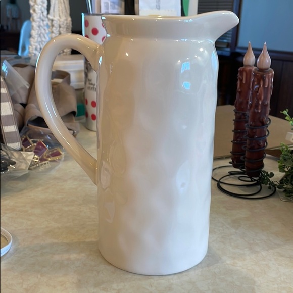 White Ceramic Pitcher with 'POUR' Text 8.5 x 7 - Picture 2 of 2